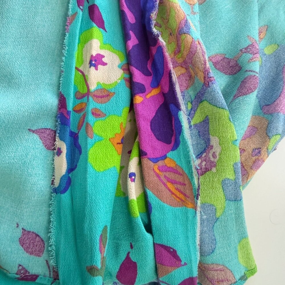 Zara TRF Collection Dress Womens M Teal Floral Viscose Midi Cap Sleeve Lined - Picture 5 of 7